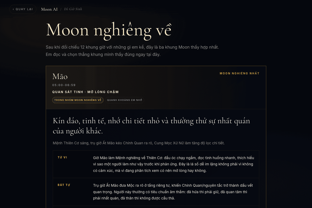 Ảnh xem trước bản Dò Giờ Sinh với các khung giờ ưu tiên