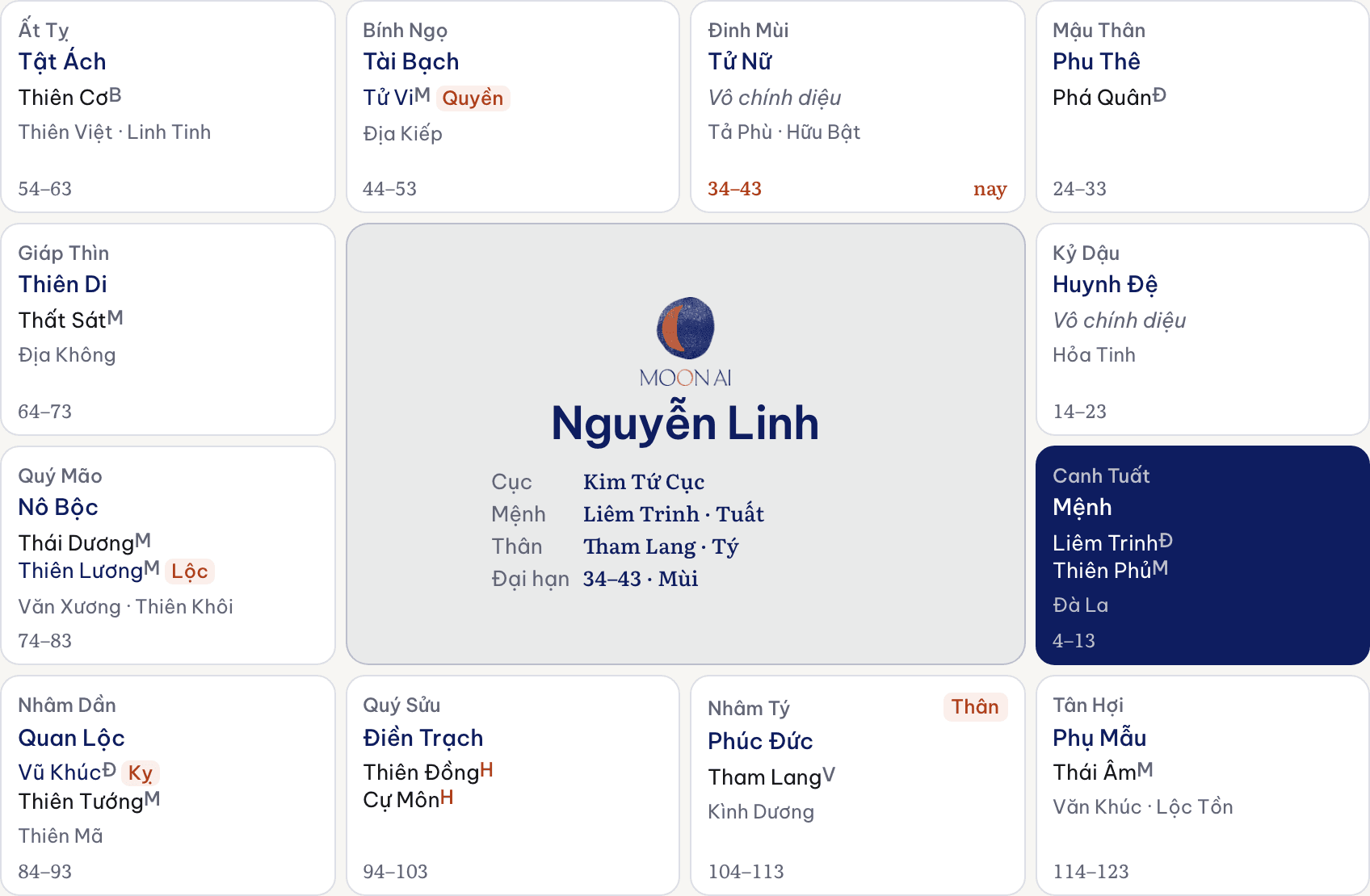 Ảnh xem trước bố cục lá số Tử Vi trong luận giải tổng hợp